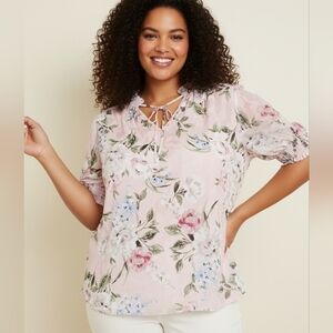 Tamara H Plus Size Floral Pink Blouse for Women